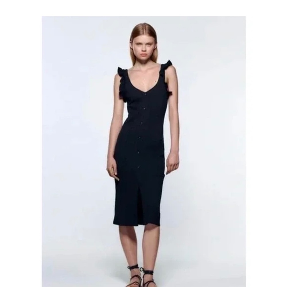 Zara Black Dress-tank with delicate ruffle tank